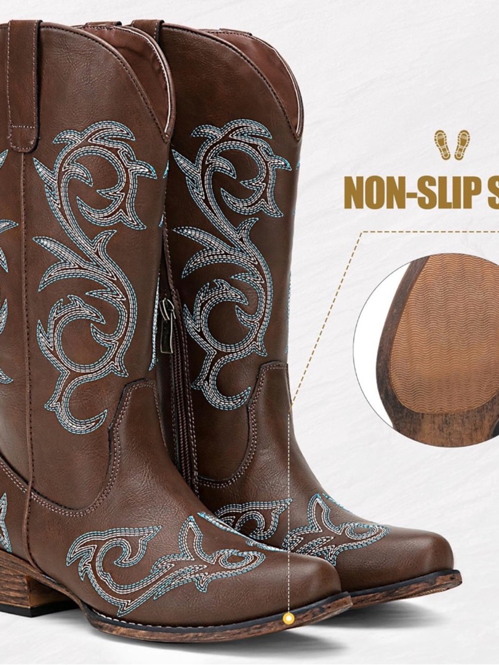 Women's Cowboy Boots Wide Calf, Mid Calf Western Cowgirl - Picture 7 of 9